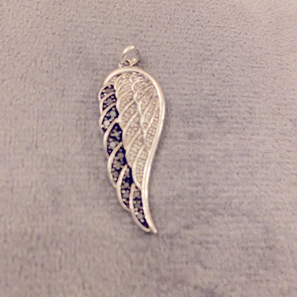 Natural Black spinel and sterling 925  Angel wing pendant